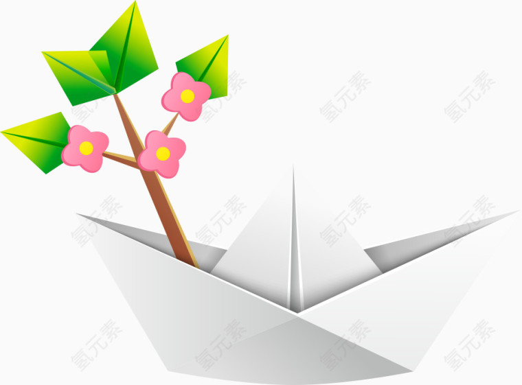 矢量折纸船和花朵