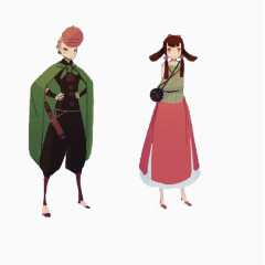 游戏人设绿斗篷少年和红裙少女