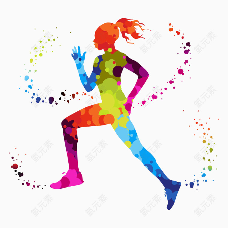 女人跑步女孩彩色彩色小块创意彩色拼块运动