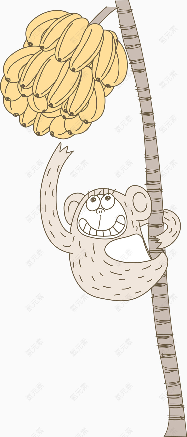 爬香蕉树的小猴子