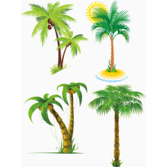 各种形态椰子树卡通手绘装饰元素