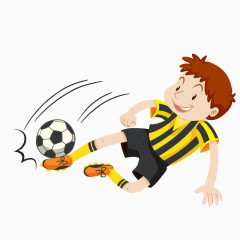 卡通手绘黄色衣服横踢足球男孩