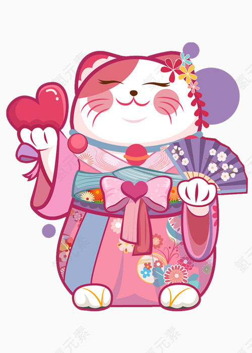 卡通手绘粉色日本招财猫