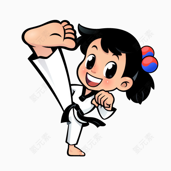 跆拳道卡通女孩形象踢腿