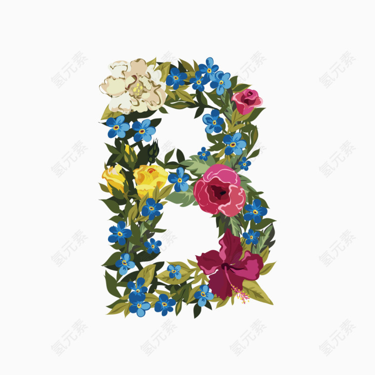 彩色花朵英文字体字母B