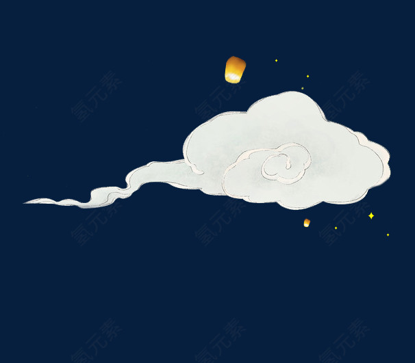 云朵和孔明灯卡通插画