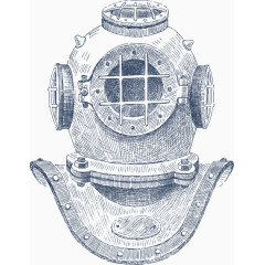 手绘线稿潜水器装饰画