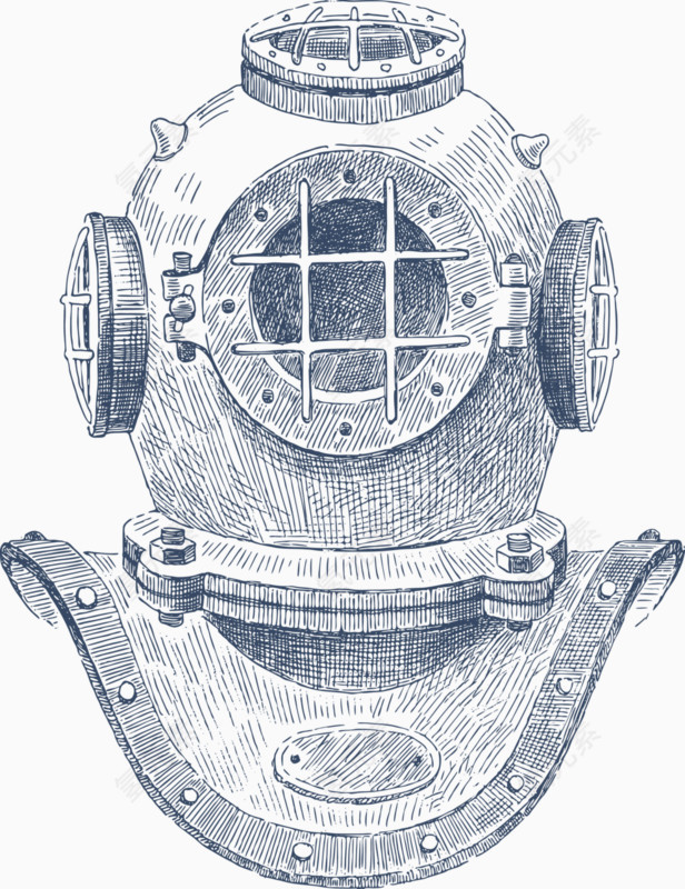 手绘线稿潜水器装饰画