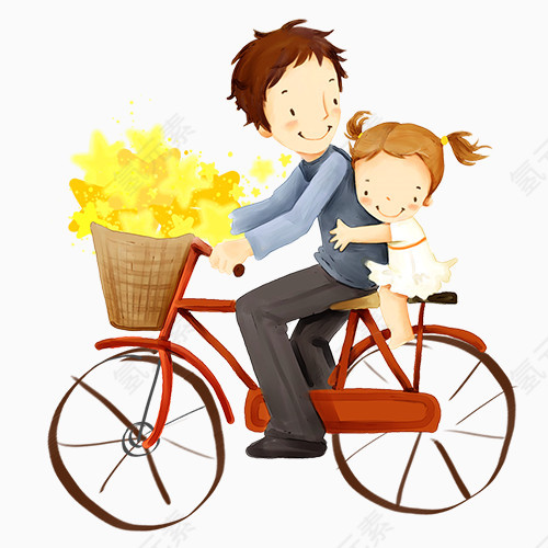 骑着自行车的爸爸和女儿元素