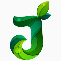 清新绿色树叶字母J