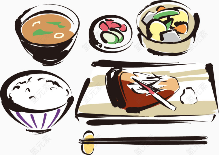 手绘美味日本料理矢量素材