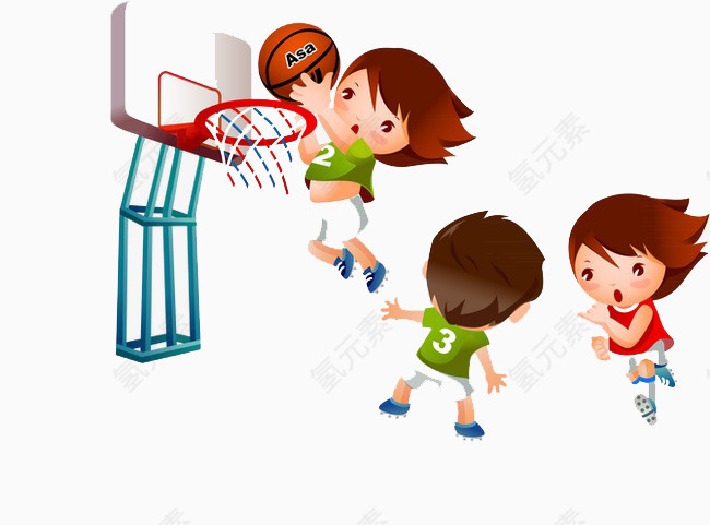 卡通手绘打篮球的小孩 