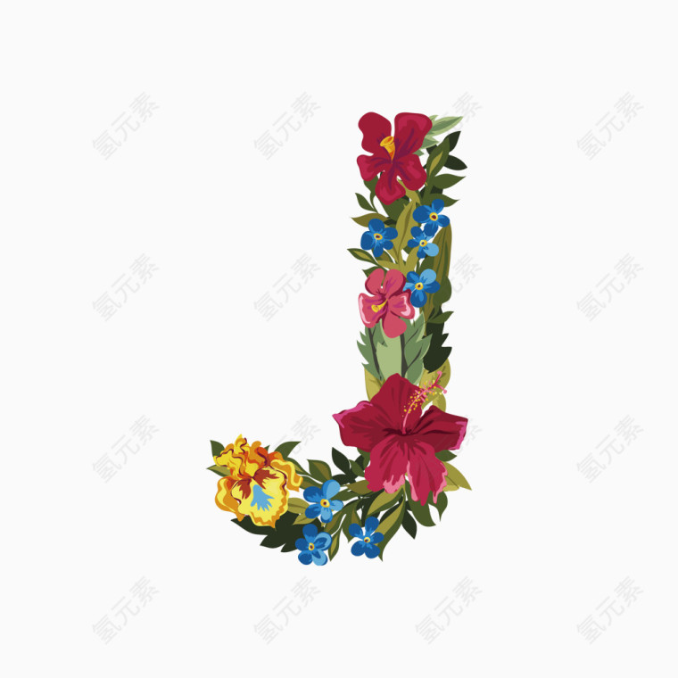 彩色花朵英文字体字母J