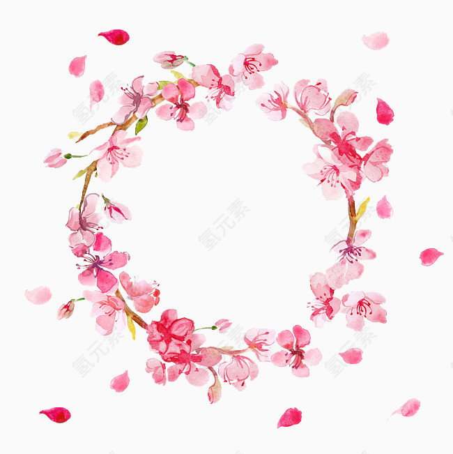粉色手绘桃花花环素材