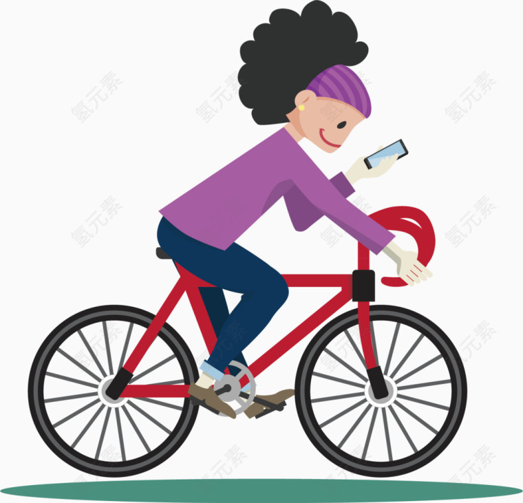 骑自行车卡通人物图标元素
