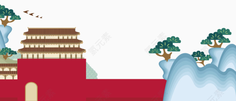 手绘中国式城墙山体png