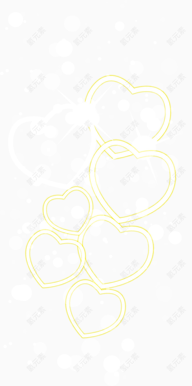 黄白色心形圆点漂浮元素