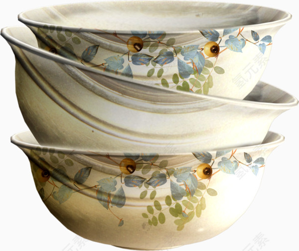 彩绘树叶图案陶瓷碗