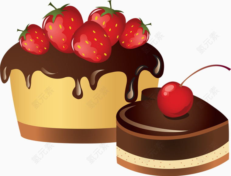 心形草莓巧克力蛋糕卡通手绘图标元素