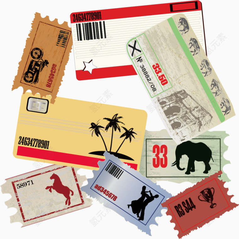旅游元素邮票卡通手绘图标元素