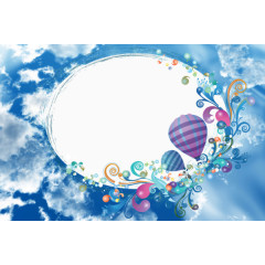 热汽球花纹装饰蓝天白云图案相框