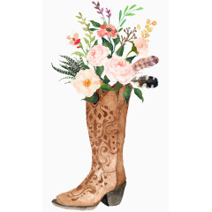 水彩森系花朵花束复古皮靴