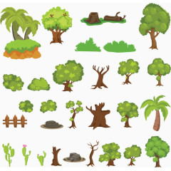 多种不同树木树干卡通手绘