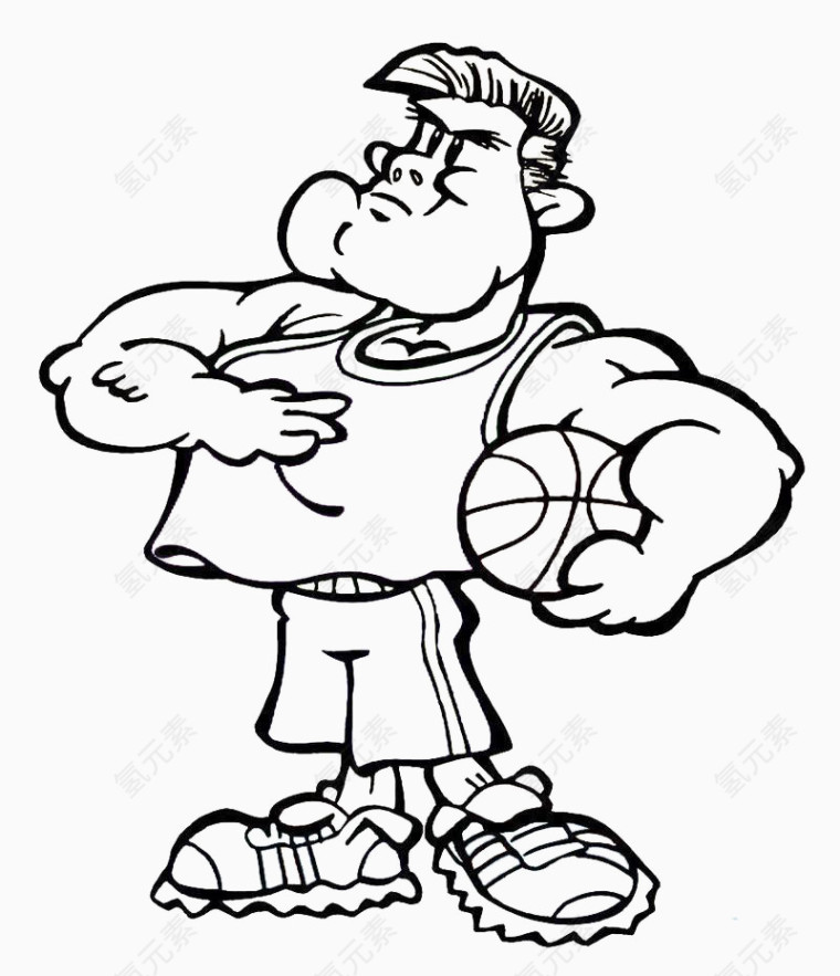 卡通简笔线条画篮球运动员