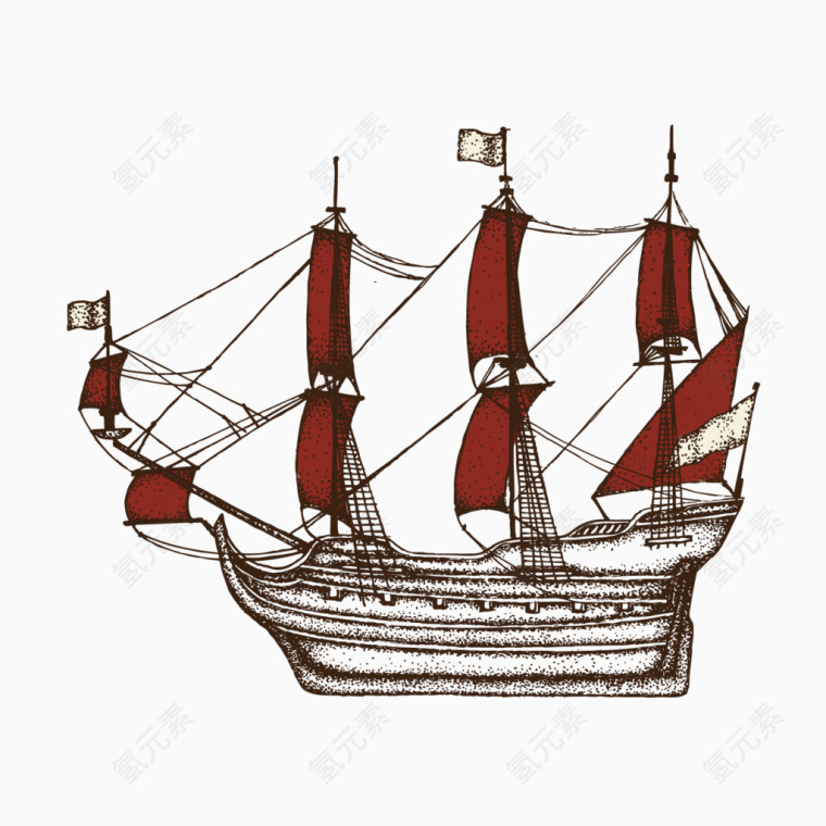 手绘复古海盗船