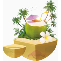 夏日元素椰子卡通手绘装饰元素