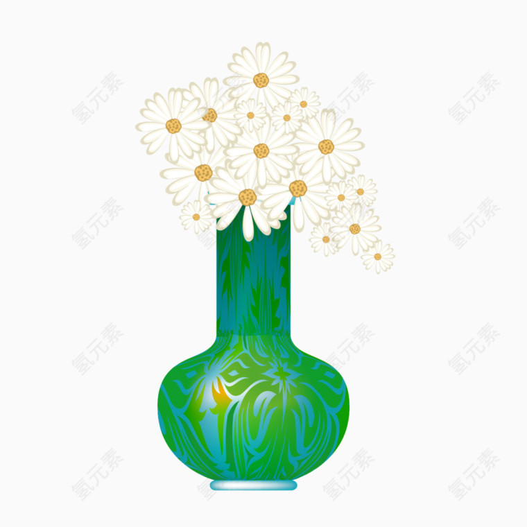 手绘菊花花瓶