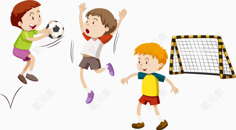 卡通手绘玩足球的男生们 