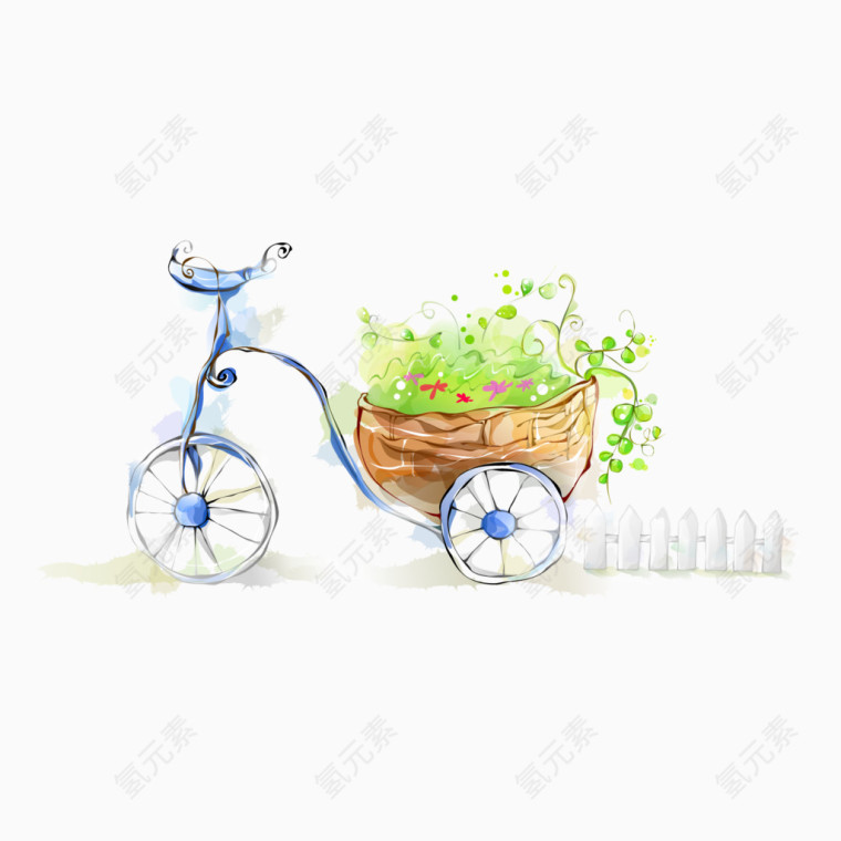 卡通水彩画自行车