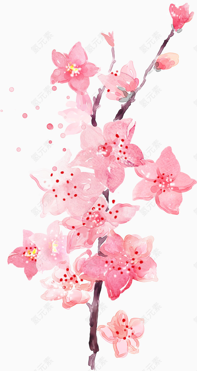 水墨手绘中国风粉色樱 桃花