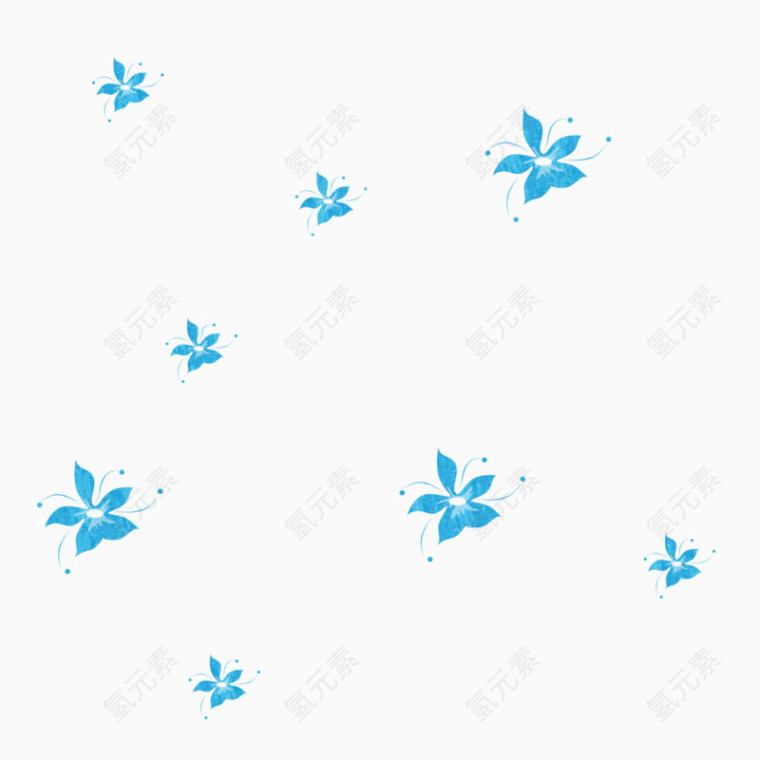 卡通手绘蓝色花朵漂浮装饰