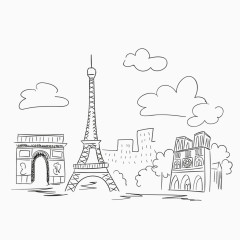 手绘线条法国巴黎