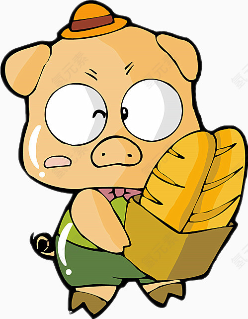 抱着面包的小猪
