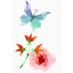 手绘水墨花朵与蝴蝶