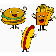 汉堡包薯条香肠卡通手绘装饰元素