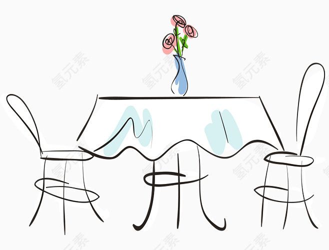 手绘线性餐桌