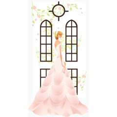 美丽新娘和窗饰花朵背影矢量素材