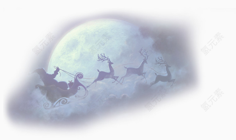 梦幻月球圣诞老人麋鹿飞跃