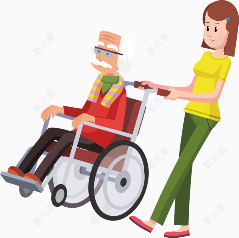 推轮椅卡通人图标元素