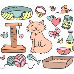 14款可爱猫咪与宠物用品矢量元素