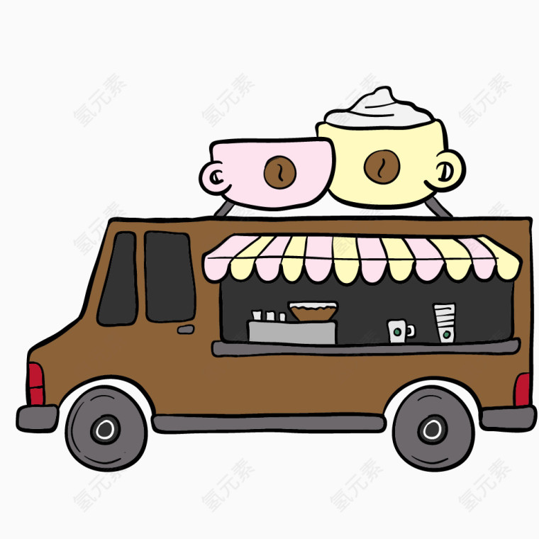 卡通手绘咖啡移动快餐车