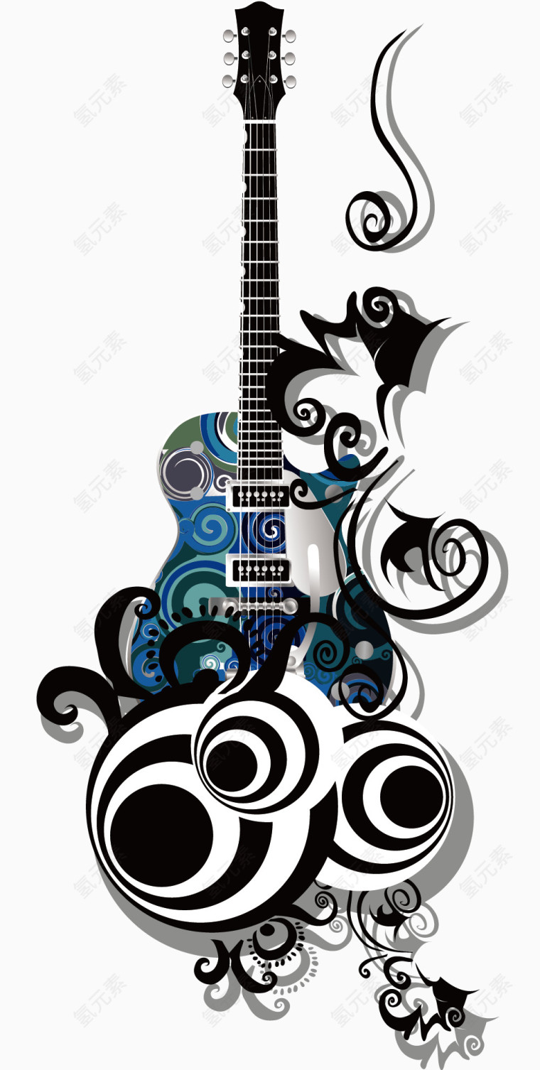 吉他和花纹装饰矢量素材