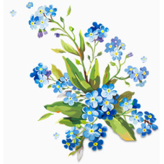 水粉手绘清新蓝色小花朵
