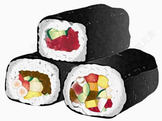 手绘日系美食3个寿司