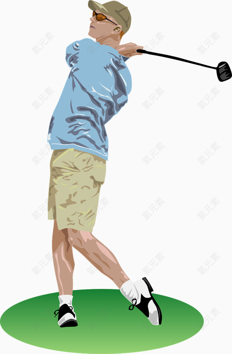 手绘打高尔夫的男子