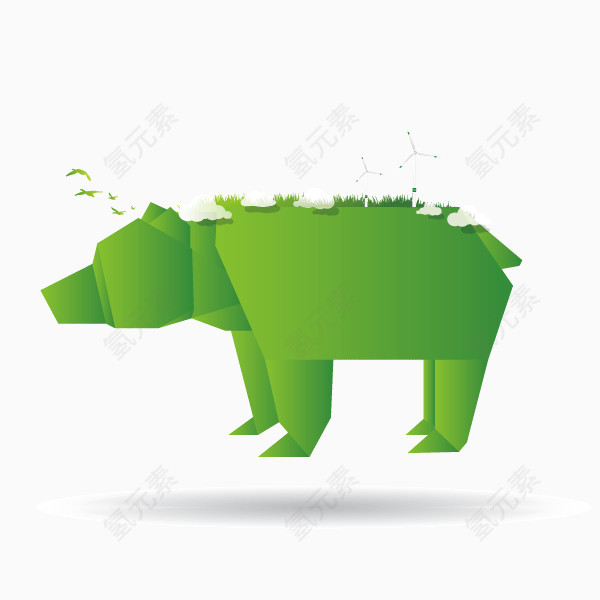 绿色 折纸 大象 动物 环保
